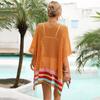 Женская свободная трикотажная пляжная блузка с v-образным вырезом и контрастным цветом, пляжная одежда средней длины, накидки на бикини