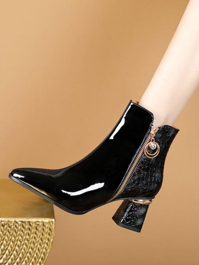 Женские ботильоны на остром среднем каблуке, новая модная модель осень-зима 2025, короткие ботильоны на толстом каблуке с боковой молнией и стразами, в зарубежном стиле, ботинки Мартин