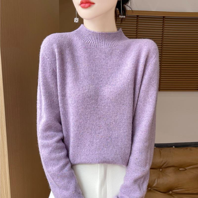 Элегантный пуловер для женщин в стиле Advanced Style, бесшовный, полувысокий воротник, 100% чистая шерсть