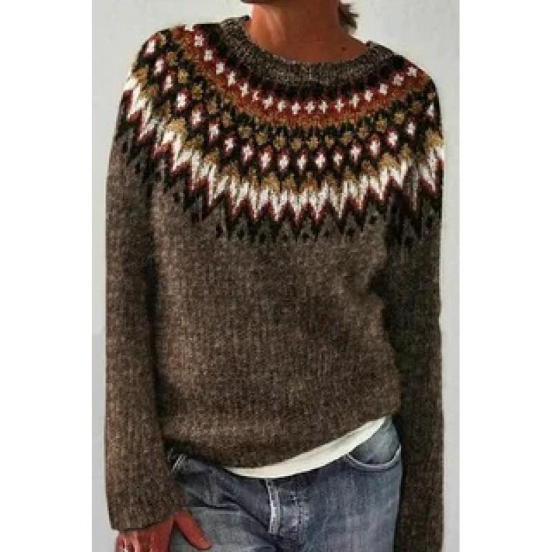 Womens Round Neck Pullover Sweater Loose Fit 3D Long Sleeve 2025 Fall Fashion