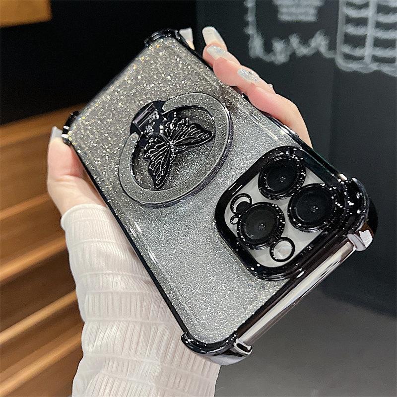 Роскошный магнитный чехол-подставка Butterfly с гальваническим покрытием для iPhone 16 Pro Max 15 14 Plus 13 12 11 Pro, защитный чехол от падения