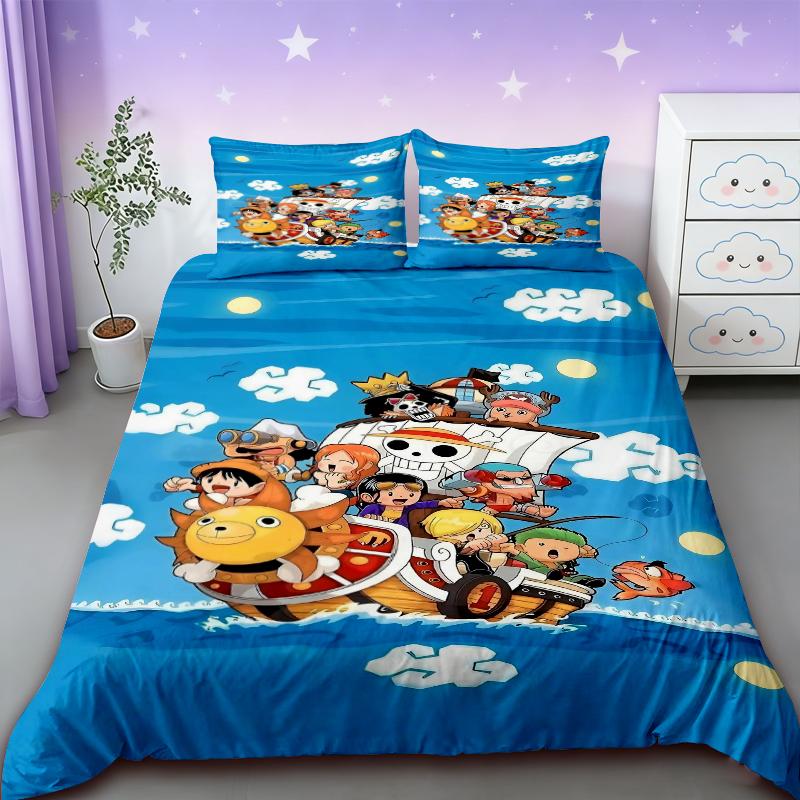 Anime One Piece Duvet Cover Set Japanese Cartoon Brooke Luffy Bedding Set Twin Full Size Bedroom Bed Decor Teens Boys Boys Gifts