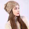Women's Autumn Winter Pullover Mixed Color Mesh Diamond Plush Knitted Wool Hat Ear Protection Pile Cap