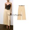 Fall New Women's Clothing Commute Leisure Fashion High Waist Pocket Decoration Belt Wide Leg Pants 8717344