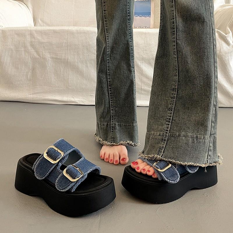 Fashion Cowboy Platform Sandals Women Summer Fashion 2025 Slingback Mid Heels Casual Beach Slippers Open Toe Flip Flops