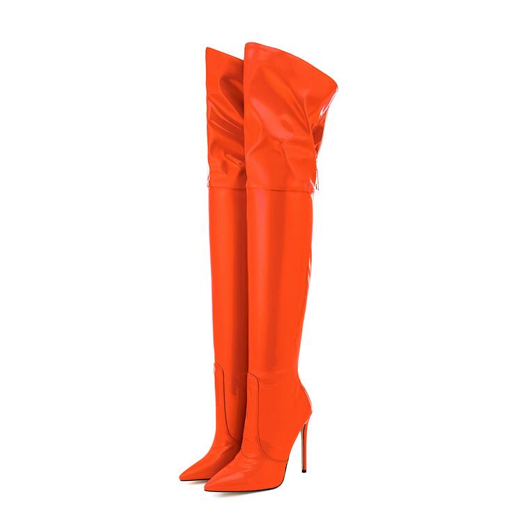 Fashion Size 36-47 Black Brown Leather Over The Knee Boots Women European American Autumn Winter Short Plush 12cm High Heel Long Boots