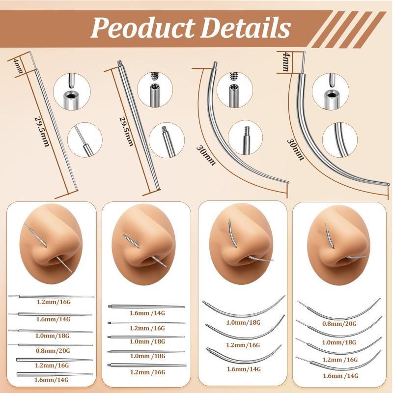 Stainless Steel Titanium Curved Piercing Taper Tool Earring Applicator Professional Puncture Straight/Curved Pole Earring Tool