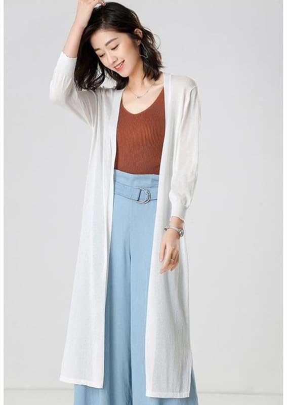 САРАДЕМУНТ Длинный трикотажный кардиган для кондиционирования воздуха с УФ-защитой, однотонный, идеально подходит для офиса, женский кардиган, защита, защита, разрез, стройнящий, стильный, легкий, рукав 3/4