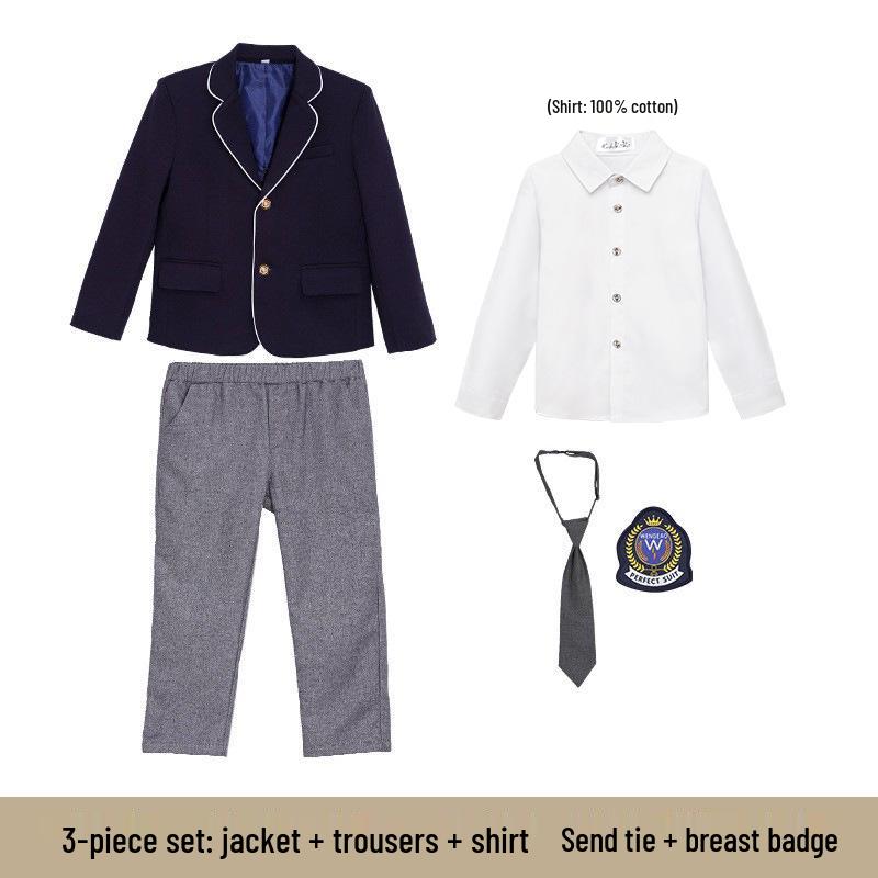 Комплект формальной белой рубашки и темно-синего пиджака в стиле детской академии для девочек начальной школы
