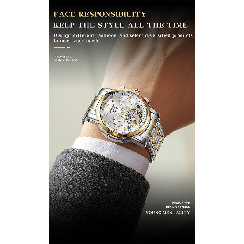 SANDA Новый продукт, мужские автоматические механические часы со стальным ремешком, кварцевые модные полые мужские часы