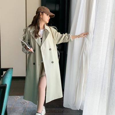 Женская двубортная куртка-ветровка цвета темного хаки с манжетами на пуговицах, в британском стиле, двусторонняя, воротник-стойка