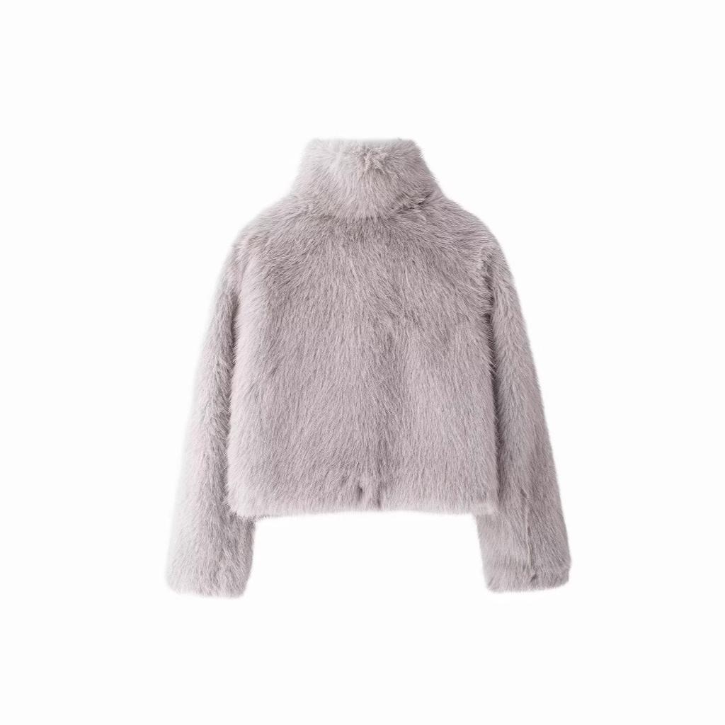 Зимняя модная короткая женская куртка с длинным рукавом и воротником-стойкой под натуральный мех лисы