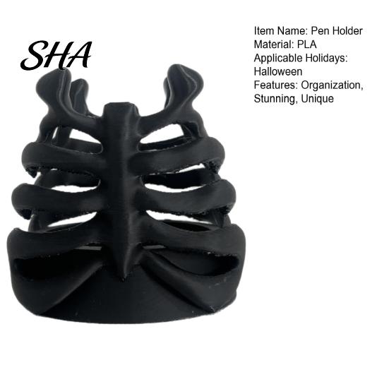 Hollow Design Pen Cup Skeleton Ribcage Bone Holder, 3D Printed Pencil Cup, Large Capacity Organizer Gothic Desk for Pens Pencils Makeup Brushes Office