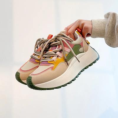 Женские кроссовки «папины кроссовки» летне-осенние с увеличением роста, повседневные дышащие на толстой подошве, с цветными блоками, универсальная обувь для путешествий
