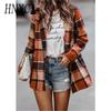 Women's Vintage Casual Plaid Print Autumn Winter Long Sleeve POLO Neck Jackets & Coats