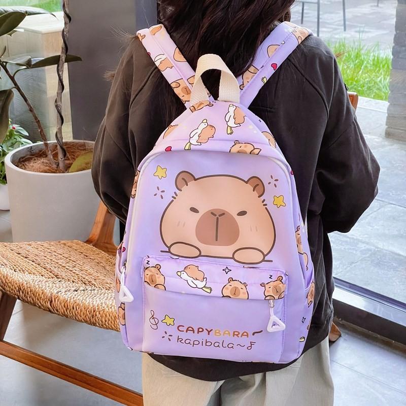 Capybara Themed Childrens Backpack With Durable Nylon Material And Cartoon Print For School Use