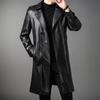 Men's Long Leather Jacket Autumn and Winter Velvet Double-breasted Business Casual Belt Soft Leather Jacket Leather Trench Coat Men's Jacket