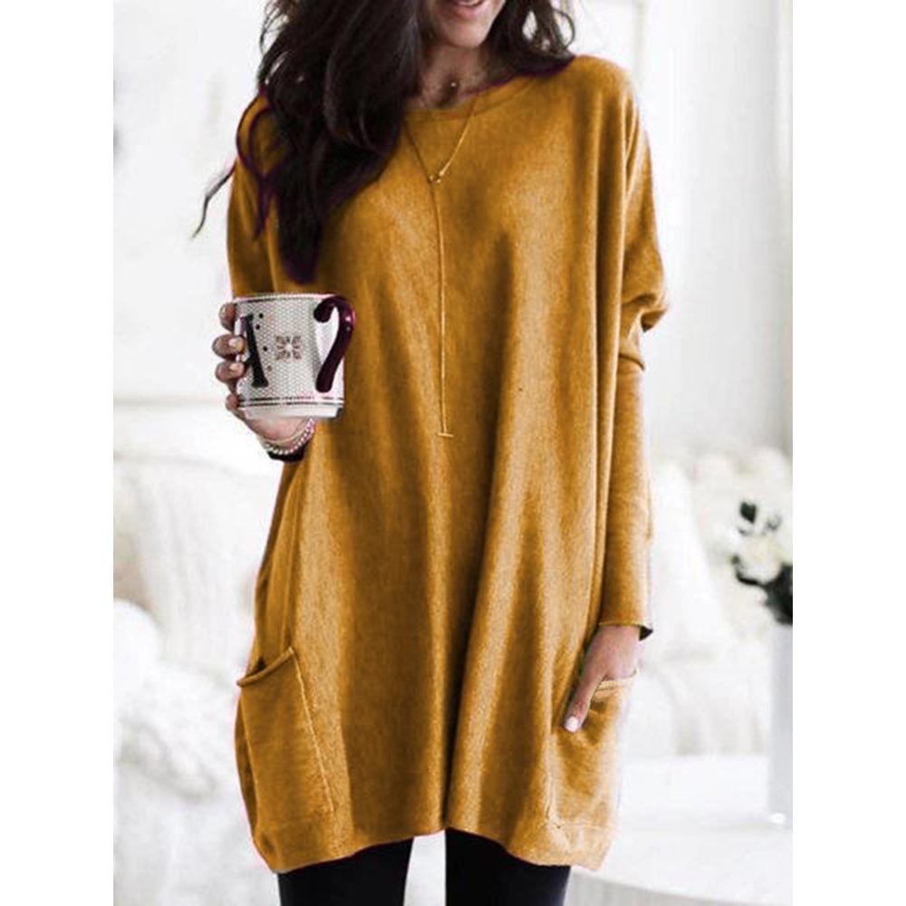 JPNTKY Women's Fashion Casual Autumn Winter Solid Color Print Long Sleeve O-Neck Blouses & Shirts