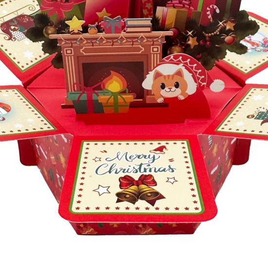 3D Pop-Up Christmas Cards with Envelope Folded Holiday Greeting Cards Cute Santa Claus Gift Card for Friends Children Family