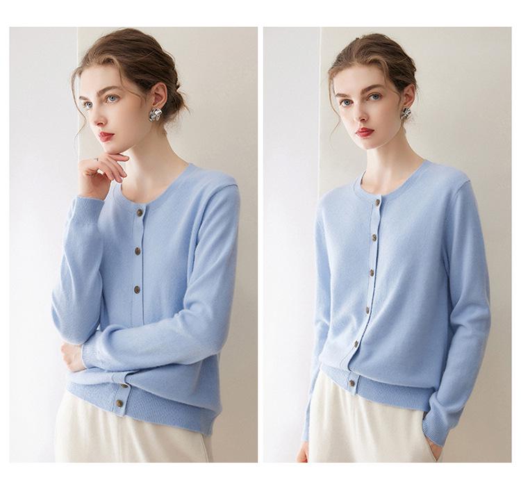 Women's 100% Pure Cashmere Round Neck Button-Up Long Sleeve Cardigan Coat - Autumn Collection