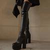 New Style Luxury Women Thigh High Boots Double Platform Block High Heels Over The Knee Boots Zip Sexy Long Shoes Boots for Woman