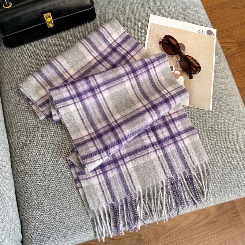 100% Pure Wool Scarf Female Winter Warm Cashmere Shawl Checkerboard Grain Design Couple Accessory Premium Sense Windproof Scarf