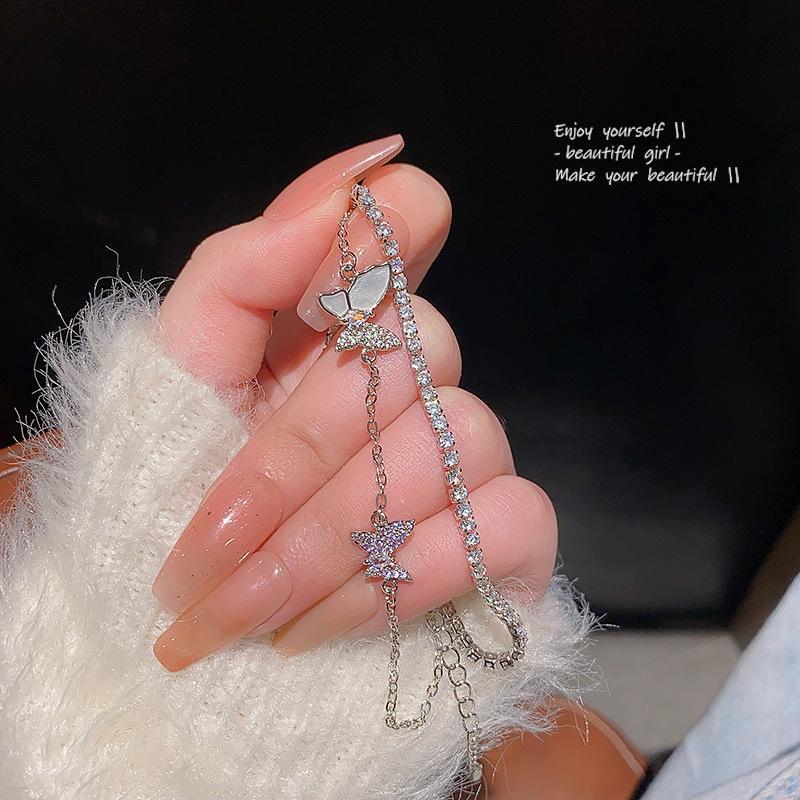 Women's Double Layer Zircon Butterfly Bracelet - Korean Light Luxury Jewelry for Students and Girlfriends