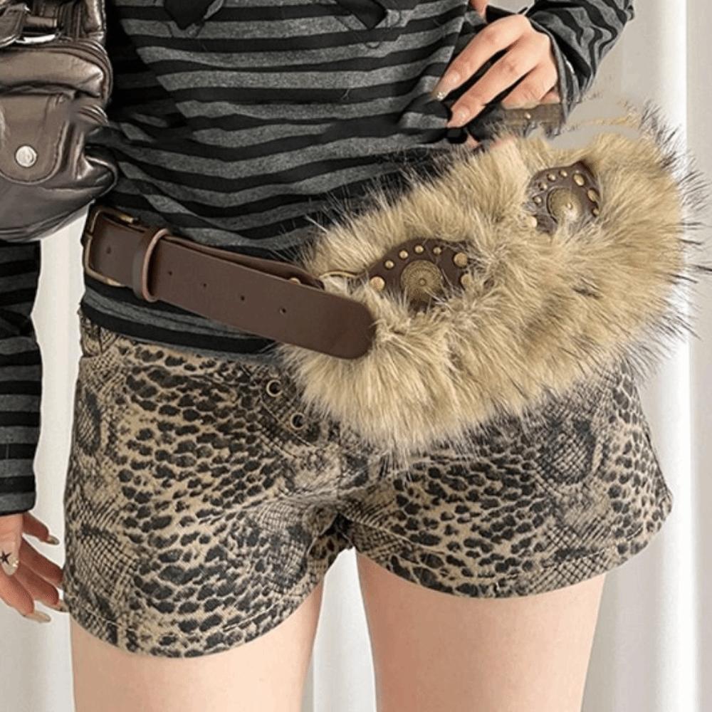 PU Leather Leather Fur Belt Spicy Girl Style Y2K Waistband Fashion Plush Belt  Female/Girls