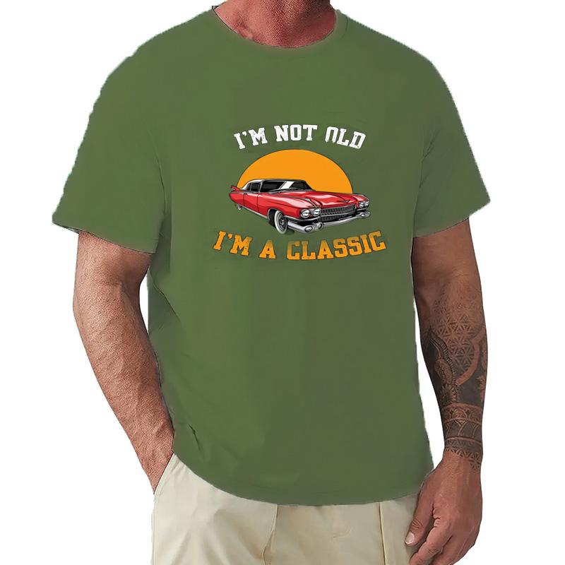 Classic Car And Letter Graphic Print Unisexs Retro Casual Short Sleeve Crew Neck Tshirt Summer Outdoor