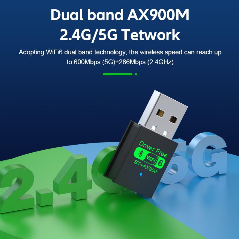 USB WiFi 6 Bluetooth 5.4 Адаптер AX900 - Двухдиапазонный 2-в-1 Донгл для Windows 10/11