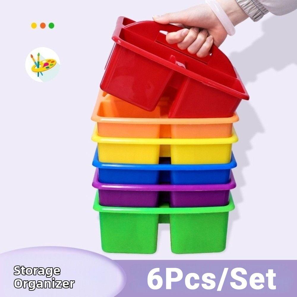6Pcs/Set with Handles Plastic Storage Organizer 3 Compartments Divided Basket Bin  Pen