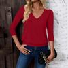 Women's Fashion Casual V-Neck Three-Quarter Sleeve Solid Color Top