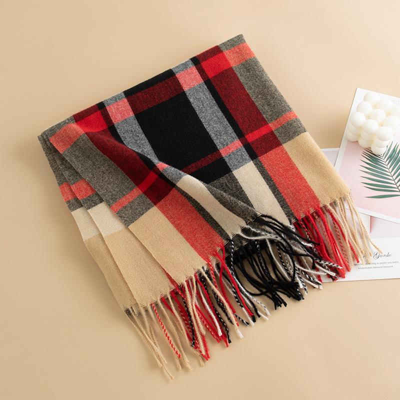 New Literary Retro Plaid Imitation Cashmere Scarf Women's Fashion Commuting All Match Warm Scarf Shawl