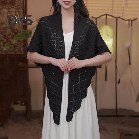 Женская вязаная шаль, однотонная, с бахромой, легкая, универсальная, алая, открытая, вязаная, с узором, шаль-накидка