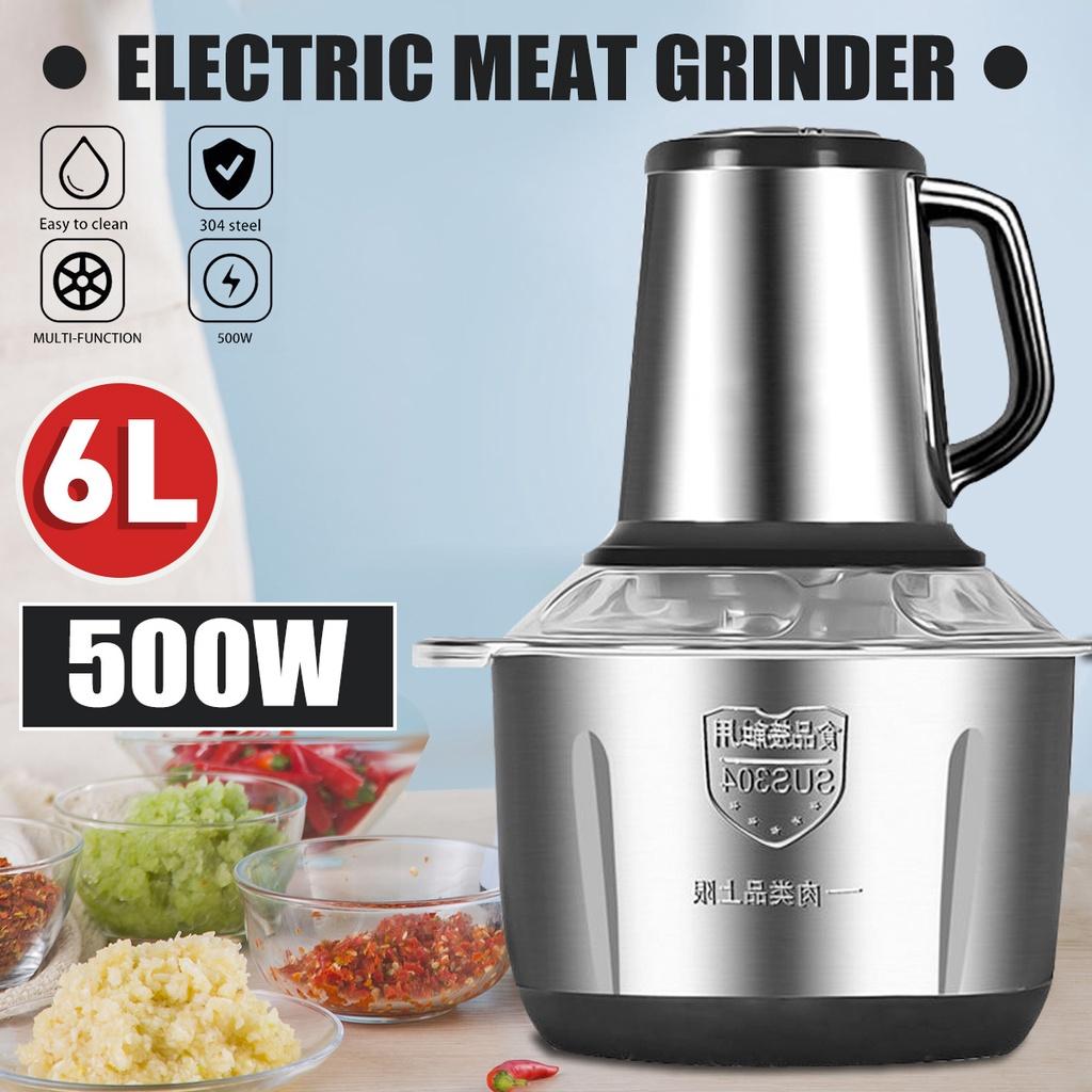 500 Вт 3 скорости 6 л Электрическая мясорубка Овощерезка Фаршемешалка Кухонный комбайн Измельчитель Слайсер 304 Нержавеющая сталь 220 В/50 Гц