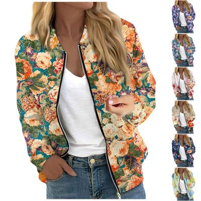 Куртки для женщин, легкие укороченные куртки на молнии с длинными рукавами, модная верхняя одежда с принтом, повседневные куртки с карманами