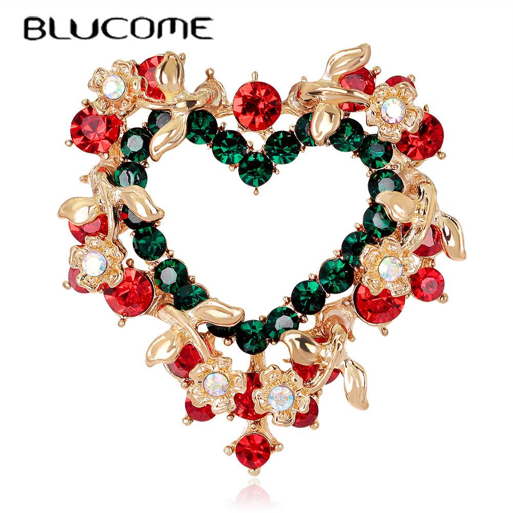 Blucome Beauty Christmas Wreath Brooch for Women Men Scarf Suit Hijiab Pins New Year Gift