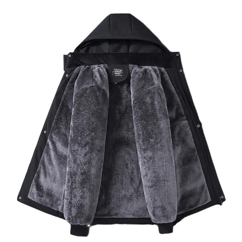 Зимнее хлопковое пальто для мужчин среднего и пожилого возраста с толстым флисом и теплой курткой с капюшоном