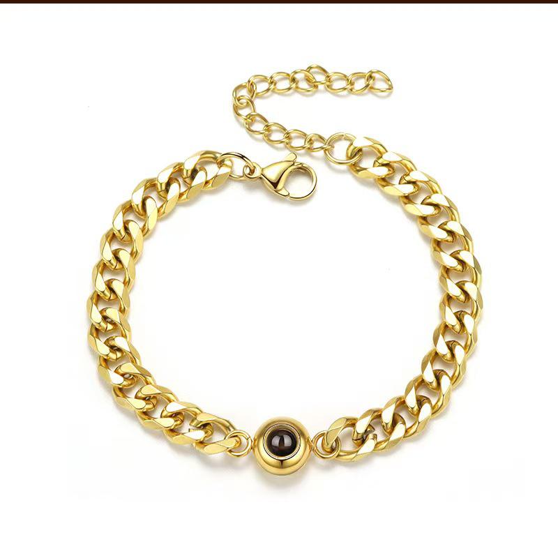 Персонализированный браслет с проекцией 'Я люблю тебя' на 100 языках - Браслет-бенгл из нержавеющей стали с кубинским плетением для мужчин и женщин