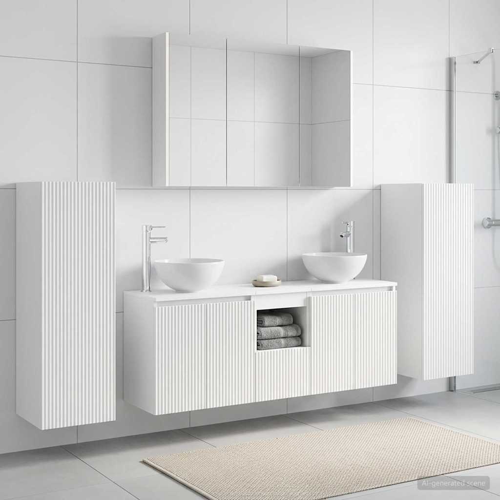 6 Piece Bathroom Furniture Set White Engineered Wood & Glass
