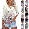 Женская модная свободная футболка с перекрестным V-образным вырезом и семью рукавами, повседневный топ с винтажным цветочным принтом