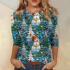 Women's Fashionable Casual Three-Quarter Sleeve Christmas Print Round Neck Top