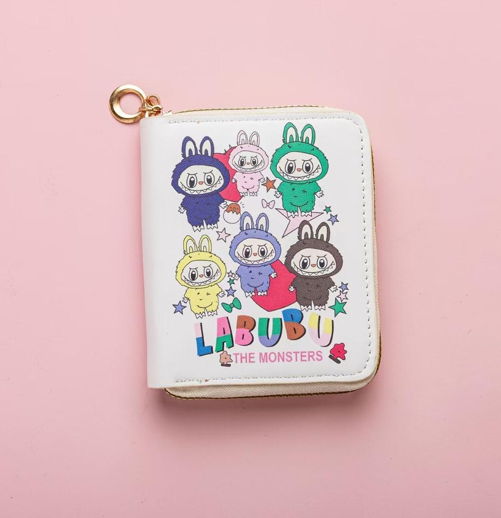 Labubu Small Wallet Girly Short Cute Folding Card Holder Student Small ID Wallet Coin Purse