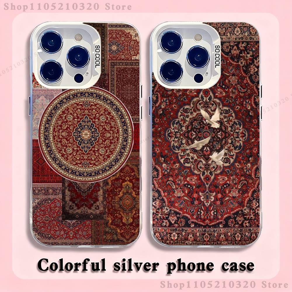 Arab Persian Carpet Floral Phone Case For iPhone 17,16,15,14,13,12,11,Pro,Max,Plus,Mini,XS,SE Anti Fall White Matte Hard Bumper