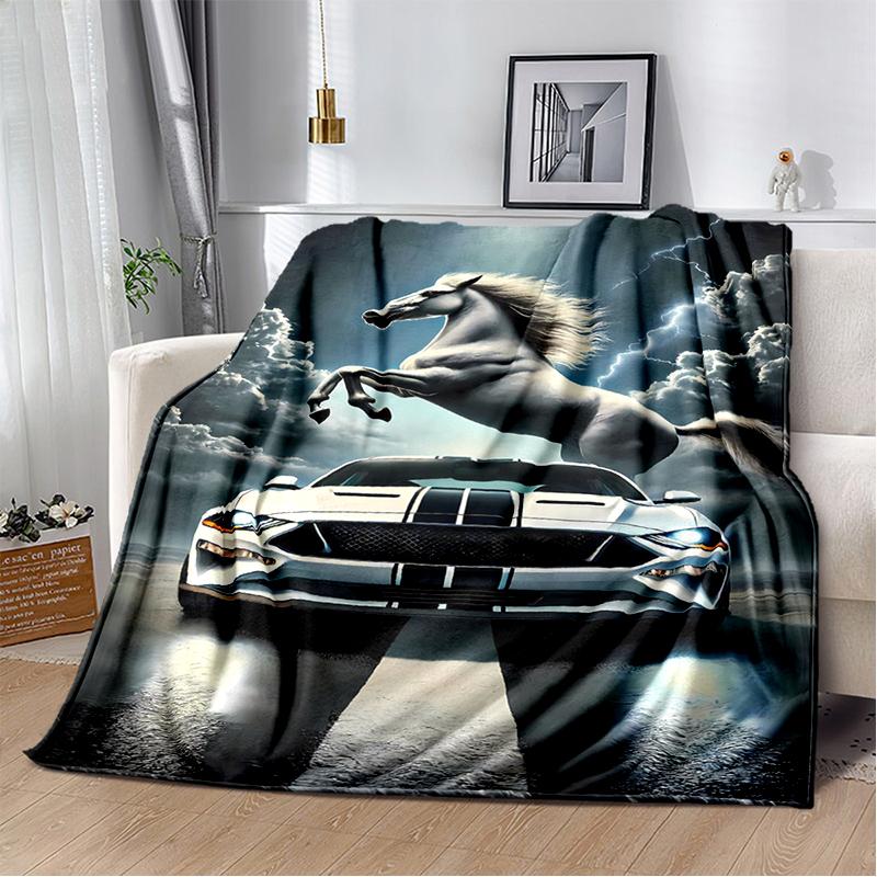 3D Mustang Racing Car Sign GTR Soft Plush Blanket,Flannel Blanket Throw Blanket for Living Room Bedroom Bed Sofa Cover Gift