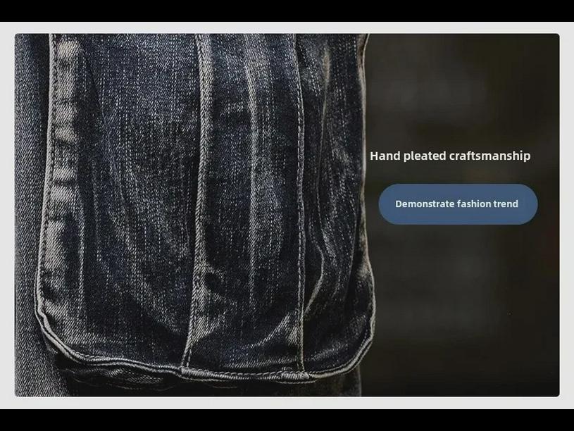 Мужские джинсы широкого кроя с множеством карманов для работы — свободные, износостойкие, эластичные, большого размера, на осень/зиму 2024 г.