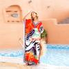Beach Cover Up Red Bohemian Colorful Printed V-Neck Cape Sleeve Loose Summer Beach Dress Cotton Tunic Women Beachwear Moroccan Caftan Q841