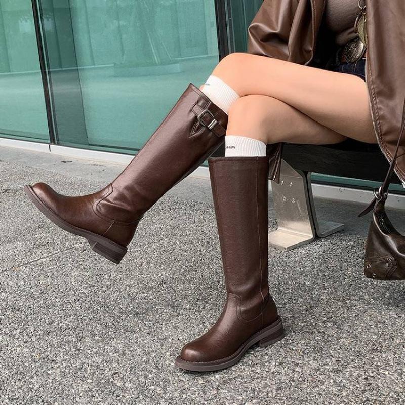 Осенне-зимние женские кожаные сапоги кожаные большого размера женские сапоги средний каблук голенище коровья кожа универсальные высокие сапоги новые ботинки мартин женские