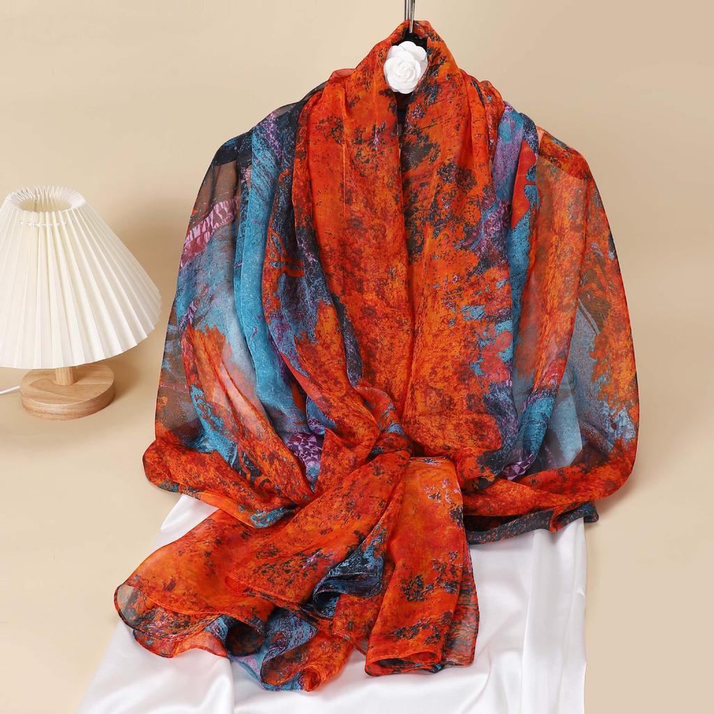 Новая летняя шаль из искусственного шелка для женщин, дышащий шелковый шарф с синим и белым фарфоровым принтом, тонкий газовый шарф для головы, шарф для матери