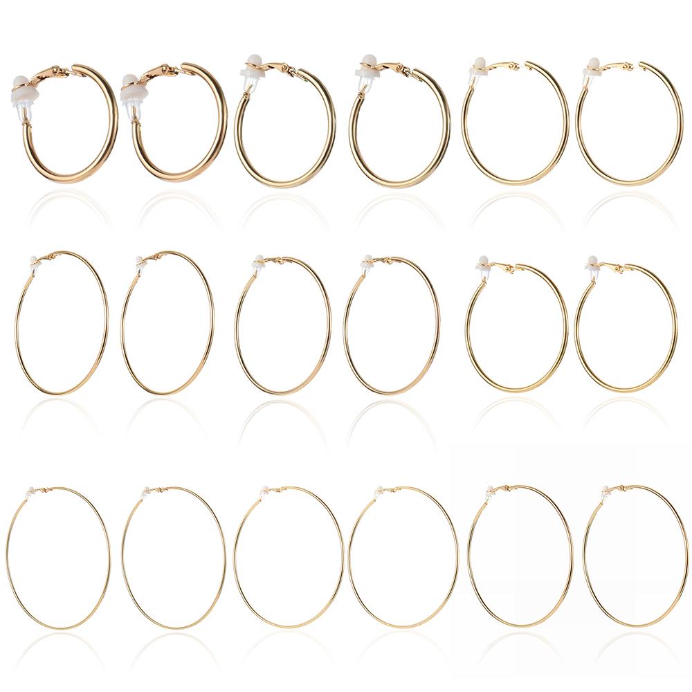 Jewelry With Cushion Pad Gold Silver Black Clip On Ear Without Piercing Big Circle Earrings Hoops